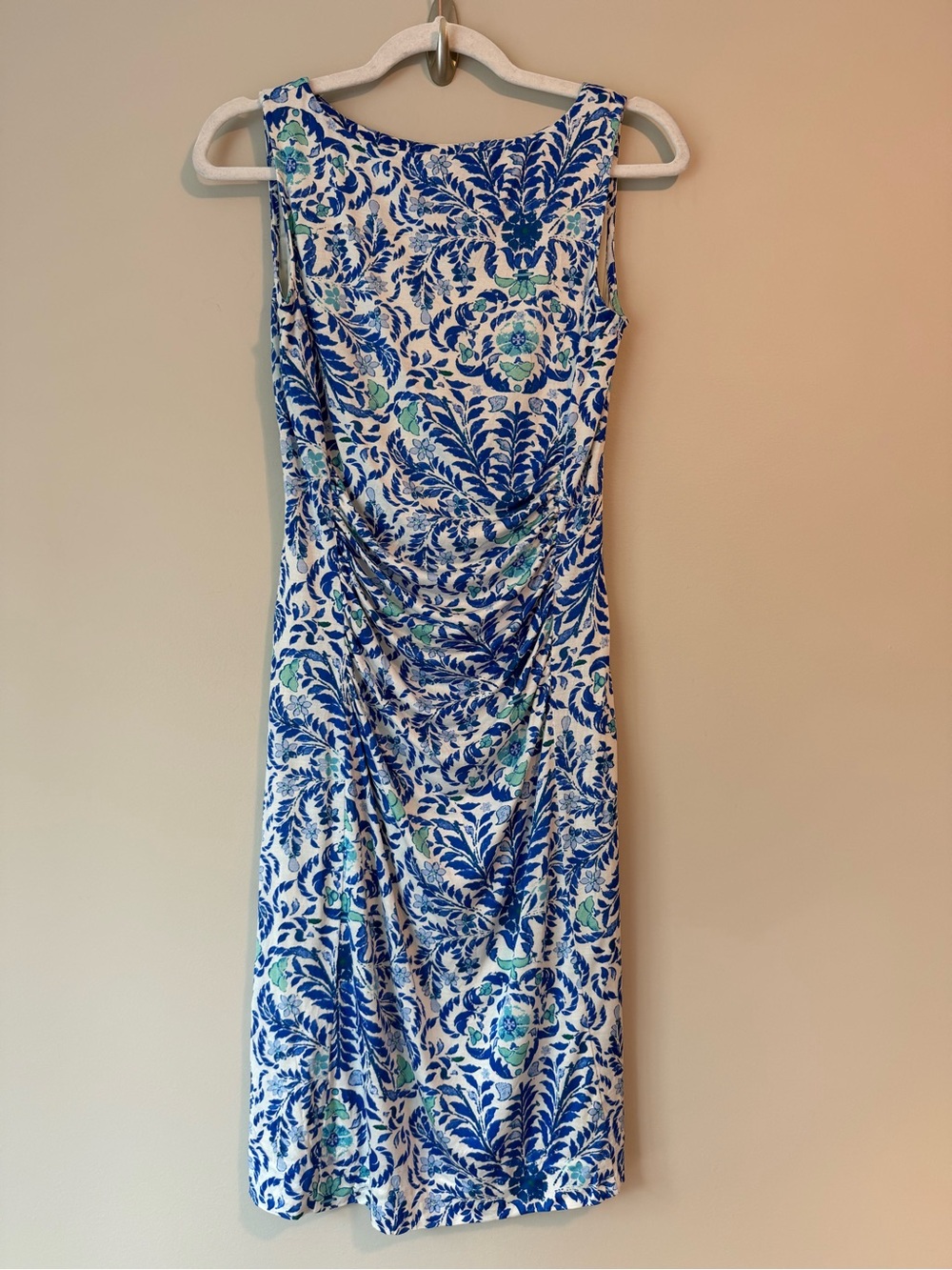 Tory Burch Blue & White Floral Print Silk Jersey Sheath Dress Sz XS